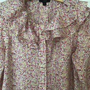 J. Crew Women's Floral Ruffle Blouse - Pink and Yellow